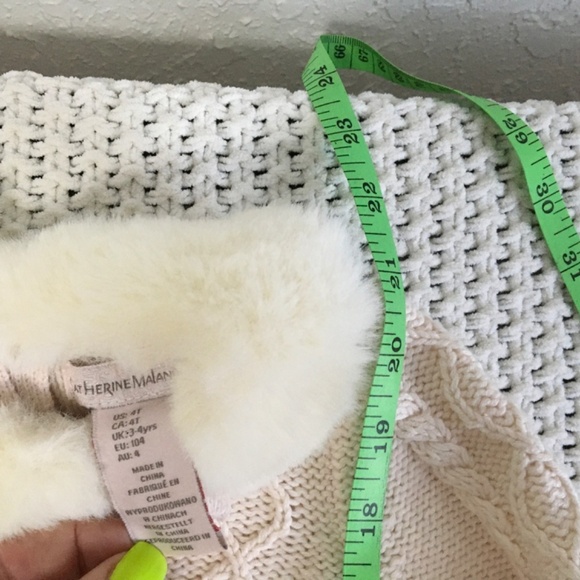 KATHERINE MALANDRINO SWEATER DRESS CREAM WITH FOUX FUR TRIM SIZE 4T - Picture 3 of 5